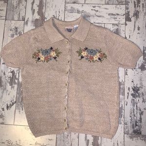 Vintage Woven Embroidery Short Sleeve Blouse